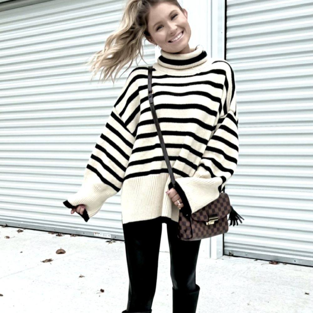 STRIPED SWEATER BEIGE AND BLACK BRAND NEW